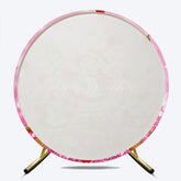 Lofaris Strawberry Shortcake Inspired Round Backdrop Vintage Cartoon Girl with Cat Pink Glitter Berry Cute Party Decor